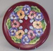 Moorcroft Pansy Design Charger On A Red Ground,