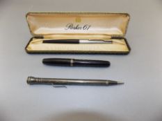 Parker 61 Fountain Pen, Black Barrel, Silvered Cap With Gilt Clip, Original Fitted Box,