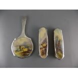 Royal Worcester - Fine Silver Cased Ladies 3 Piece Vanity Set, Comprises Hand Mirror,