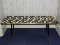 1960's Kitsch Rectangular Coffee Table, Geometric Mosaic Top In Gold, Black And White,