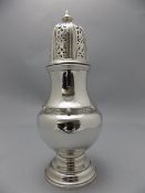 George V Fine Silver Castor Having a Circular Baluster Body with Hand Pierced Pull of Cover.