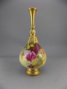 Royal Worcester Fine Hand Painted and Signed Tall Specimen Vase with ' Roses ' Stillife.