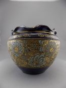 Doulton Lambeth Jardiniere With Raised Stylised Floral Decoration. c1880's, Impressed Marks To Base.