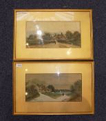 Pair of Watercolour Landscapes with cottages, 1 signed W Davy.