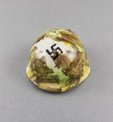 Pottery WWII German Miniature Helmet, Decorated In Camouflage With Swastika,