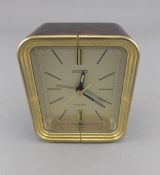 Seiko Quartz Tortoiseshell Style and Gold Coloured Small Table Clock with Alarm. 3.5 Inches High.