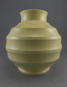 Wedgwood Keith Murray Signed Globular Shaped and Ribbed Vase. Matt Straw Colour way. c.1950's.