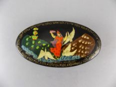 Russian Signed Oval Shaped Lacquered Lid