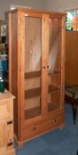 Tall Dark Pine Display Unit, Glazed Fron