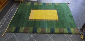 Indian Thick Pile Wool Rug, green ground