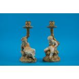 Royal Worcester Pair of Figural Polychrome and Ivory Candlesticks,