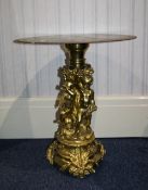Gilt Metal Putti Table Base or Stand with associated green onyx circular top; a substantial,