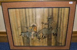 Paynton Hessian Framed Picture Depicting Don Quixote,