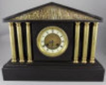 Belgian Slate/Marble Mantle Clock Of Architectural Form, Cream Chapter Dial with Roman Numerals