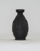 Small Black Jasper Ware Vase, The Body With Raised Images Depicting Classical Figures, Acanthus