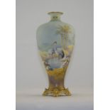 Royal Worcester - Very Fine Hand Painted and Signed Vase ' Storks at a Watering Hole ' In a Desert