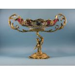 A Late 20th Century Large Twin Handle Figural Gilt Metal and Ceramic Centrepiece / Bowl. 16.