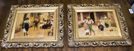 A Fine Pair of Victorian Crystoleums In Fine Gilt Wooden Period Frames. Spanish Scenes. Each 12.