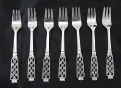 Swedish Set of Eight Good Quality Silver Fruit Forks with pierced work fancy handles.