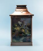 Thomas Kinkade 'Lamplight Village Lantern' with painted glass panels. 12.5 inches in height.