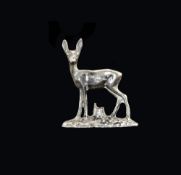 Small Silver Figural Model Of A Deer, On A Realistically Modelled Base, Stamped 935, Height 3.5cm,