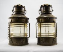 Dutch Pair of Vintage Ankerlight Copper Nautical Anchor Lamps / Lanterns with 360 Degree Fresnel