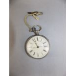 Victorian Large and Heavy Silver Open Face Key Wind Fusee Pocket Watch with Attached Key.