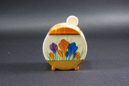 Clarice Cliff - Art Deco Hand Painted Lidded Preserve Pot ' Crocus ' Design. Date 1929.