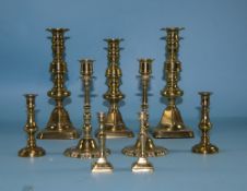 A Collection of Vintage Pairs of Brass Candlesticks ( 4 ) Pairs In Total + 1, Various Sizes.