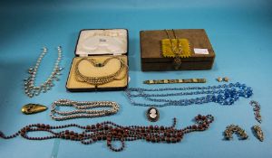 Small Collection Of Costume Jewellery Comprising 3 Strand Necklace, Brooches, Beads Etc.