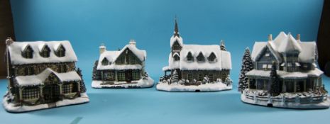 Thomas Kinkade Hand Painted and Illuminated Ltd Edition Hawthorne Village Buildings ( 4 ) In Total.