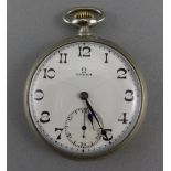 Omega - 15 Jewells White Metal Cased - Keyless 1920's Open Faced Pocket Watch with Porcelain White