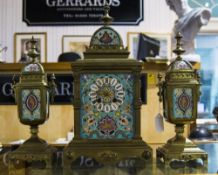 French 19th Century Fine Gilt Bronze & Champagne Enamel Mantle Clock & Garniture Circa 1860/70.