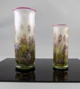 Isle of Wight Studio Art - Cylinder Shaped Iridescent Glass Vases ( 2 ) In Total.