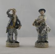 Meissen Pair of Late 19thC Figures. Lady and Gentleman holding baskets of flowers.