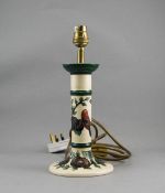 Moorcroft Modern Candlestick Form Lamp Base, Birds and Plum Tree Pattern on Cream Ground.