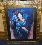Framed Print "Symbiosis II Joadoor" Depicting A Modernist Japanese Geisha 25x18 Inches