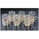 Victorian Set Of Six Fine Silver Embossed Spirit Holders containing six glass drinking vessels.