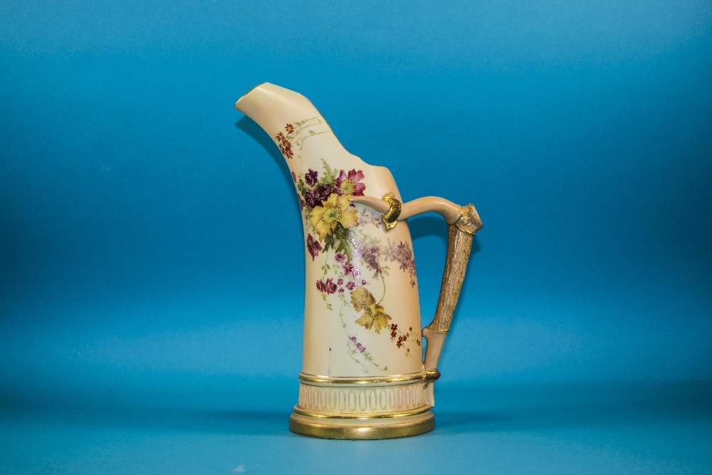 Royal Worcester Hand Painted Blush Ivory Naturalistic Jug with Spring Flowers Decoration and Gold