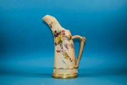 Royal Worcester Hand Painted Blush Ivory Naturalistic Jug with Spring Flowers Decoration and Gold