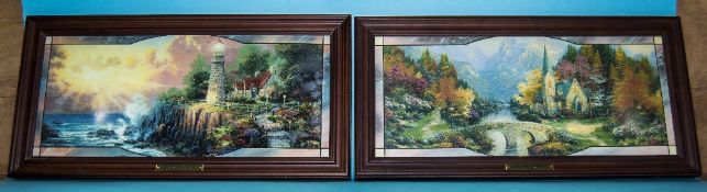 Thomas Kinkade Ltd Edition and Illuminated Pair of Stained Glass Panoramas,