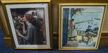 Framed Print After Harold Harvey Titled The Blue Door, Newlyn,