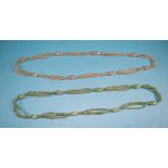 Pair of Matching Gemstone Necklaces, one rose quartz and one prehnite, each with three rows of small