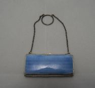 Antique Silver Blue Guilloche Enamel Purse, Fully Hallmarked Birmingham O 1913, SML (Samuel M Levi),