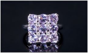 Rose de France Amethyst Chequerboard Ring, nine round cut Rose de France amethysts,