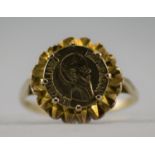 A 9ct Gold Ring Set with a Mexican 9ct Gold Coin. Fully Hallmarked.