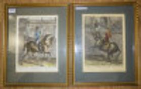 Pair Of French Framed Coloured Engravings, Johann Elias Ridinger,  12x8 Inches