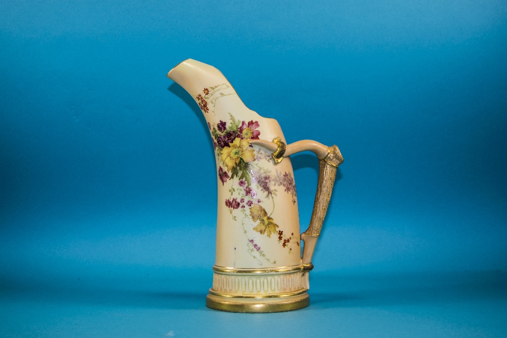 Royal Worcester Hand Painted Blush Ivory Naturalistic Jug with Spring Flowers Decoration and Gold - Image 2 of 4