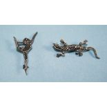 2 Silver Marcasite Set Brooches, Early To Mid 20thC In The Form Of A Salamander And Dancing Girl/