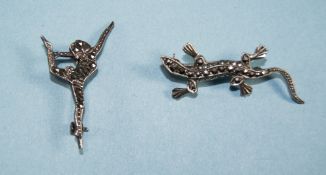 2 Silver Marcasite Set Brooches, Early To Mid 20thC In The Form Of A Salamander And Dancing Girl/